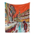 thumbnail image 1 of Fine Art Soft Flannel Fleece Throw Blanket, Exquisite Old Historical Town Paint with Impressionist Influences Winter Image, Cozy Plush for Indoor and Outdoor Use, 50" x 70", Multicolor, by Ambesonne, 1 of 6