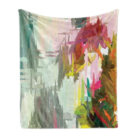 Fine Art Soft Flannel Fleece Throw Blanket, Pattern of Colorful Random Paintbrush Strokes Abstract Oil Painting Artwork, Cozy Plush for Indoor and Outdoor Use, 50" x 70", Multicolor, by Ambesonne