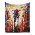thumbnail image 1 of Fine Art Soft Flannel Fleece Throw Blanket, Surrealistic Style Painting of Couple Under Umbrealla Print, Cozy Plush for Indoor and Outdoor Use, 50" x 60", Multicolor, by Ambesonne, 1 of 6