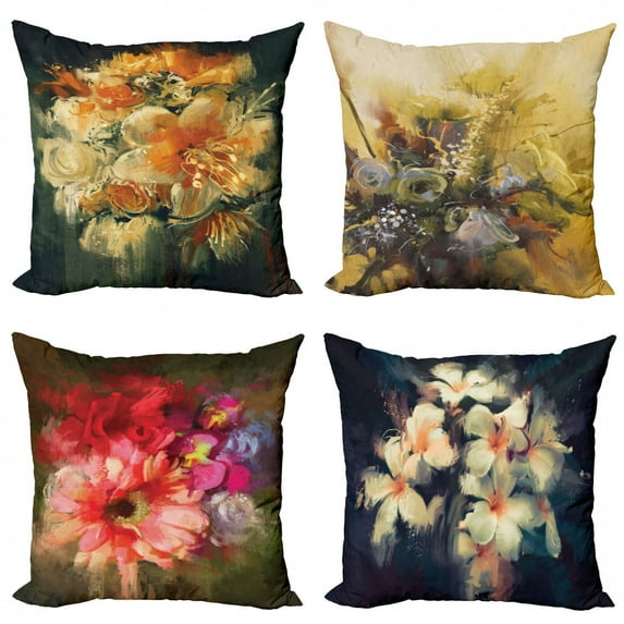 Ambesonne Fine Art Throw Pillow Cover 4 Pack, Romance of Nature Flowers, 18", Multicolor