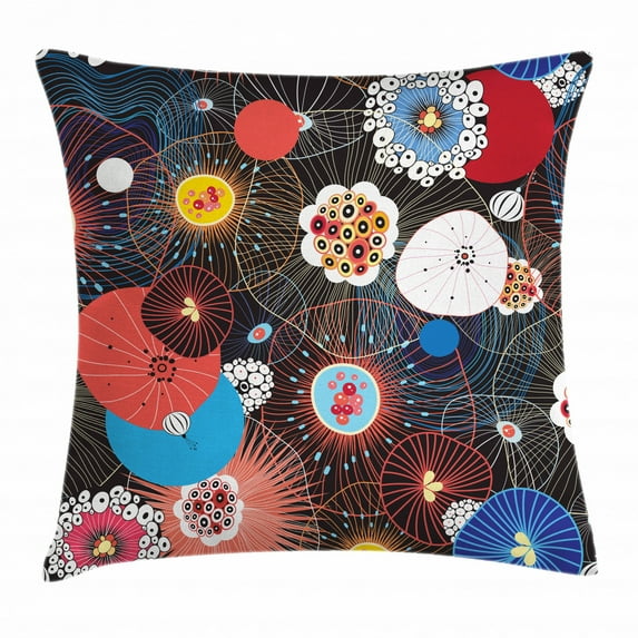 Fine Art Throw Pillow Cushion Cover, Psychedelic Floral Pattern with Fantastic Shapes Trippy Geometric Forms Kitsch, Decorative Square Accent Pillow Case, 16 X 16 Inches, Multicolor, by Ambesonne
