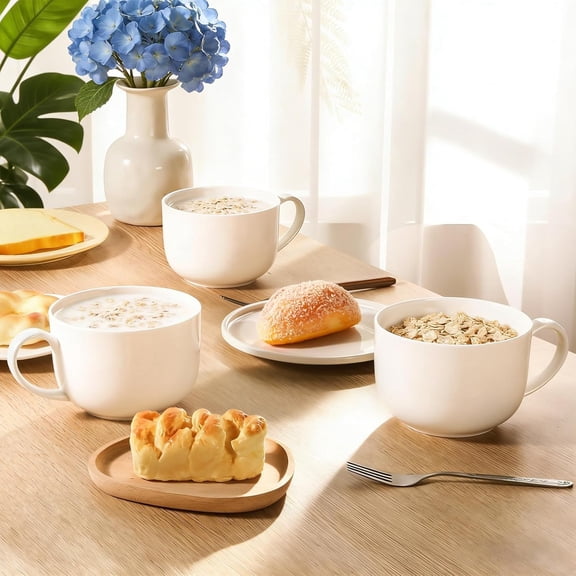 Fine Bone China Mugs with Handles Set of 4, 25 Oz Large Soup Mugs for Coffee, Cereal, Ice Cream,  Gift