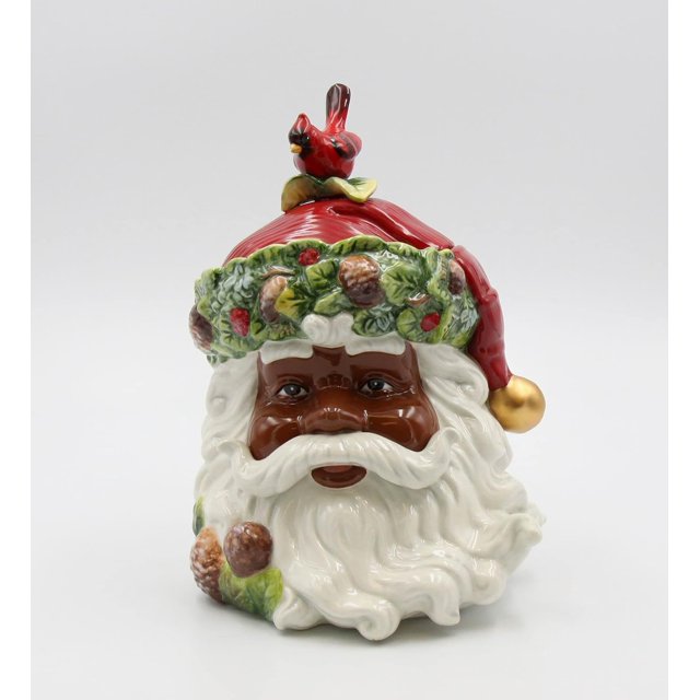 Fine Ceramic Christmas African American Black Santa Cookie Jar, 103/4