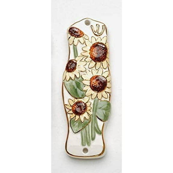 Fine Ceramic Hand Painted Sunflower Wall Plaque Mezuzahs, 5-1/2" H