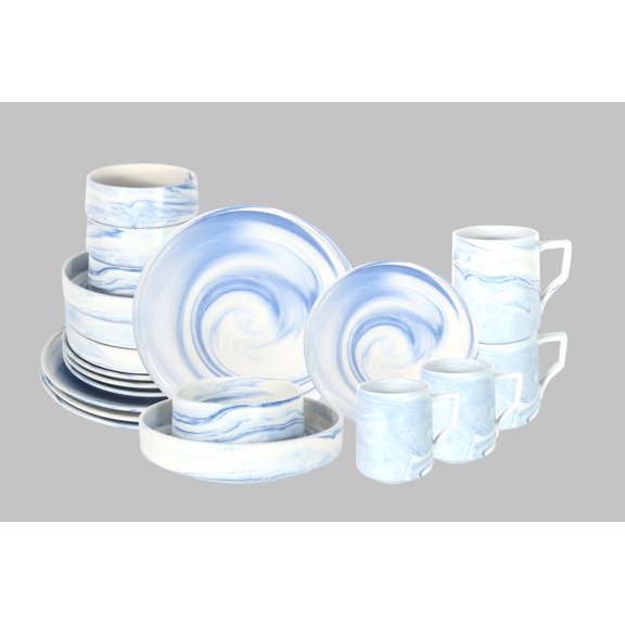 Fine China Artisan Marble Blue 20pc Dinnerware Set