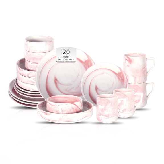 Fine China Artisan Marble Pink 20pc Dinnerware Set