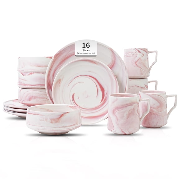 Fine China Artisan Marbled Pink 16pc Dinner Set