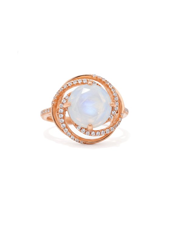 925 Sterling Silver 3.2 Ct White Moonstone Orbit Ring Celestial Style