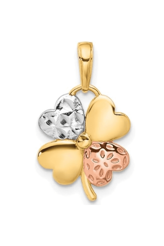 14K Gold Tri-Tone Four Leaf Clover Charm Pendant for Women Symbolic Gift