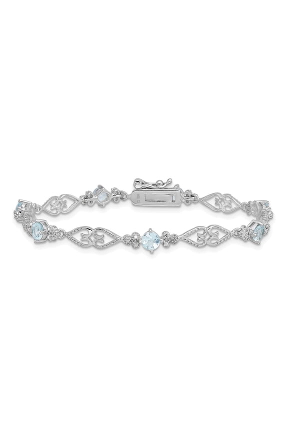Aquamarine womens bracelets Rhodium Plated Shine 1.75 carat Sterling Silver Anniversary Gift for Wife