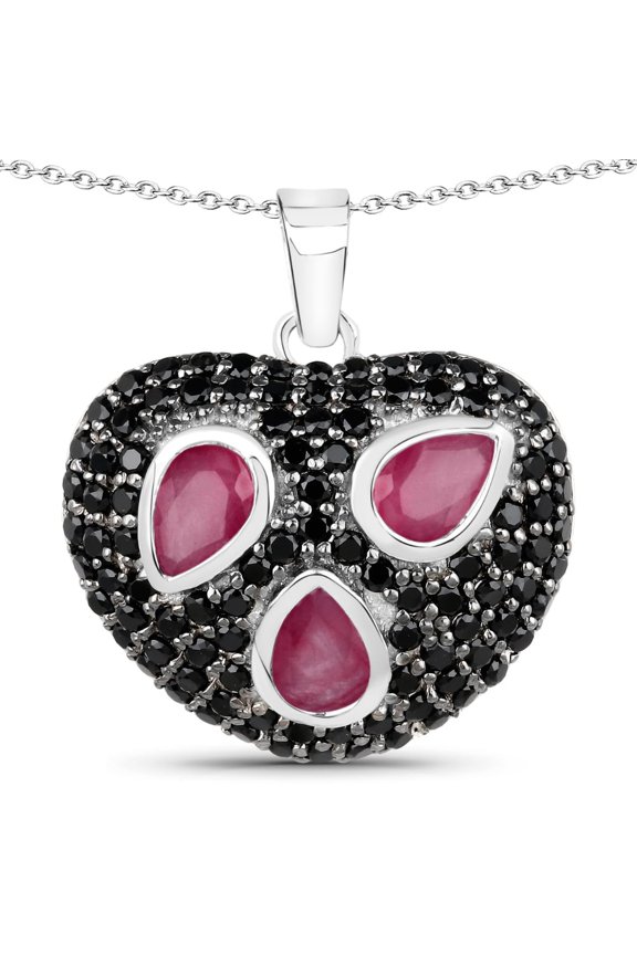 Genuine Black Spinel Pendant in .925 Sterling Silver Black Heart Necklace 3.28 Carat Ruby Black Gemstone Necklace August Birthstone Pendant Gift For Women