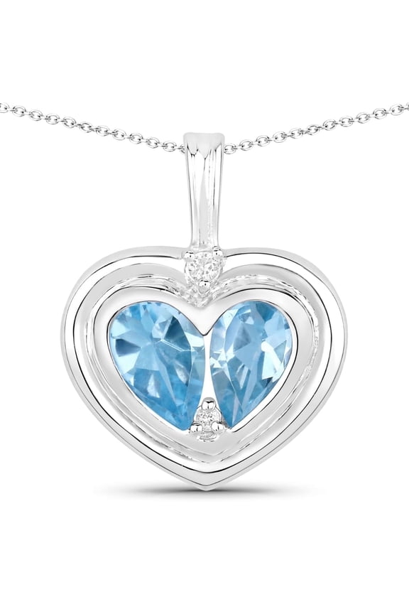 925 Sterling Silver 2.66 Ct Light Blue Topaz Heart Pendant Rhodium Plated for Women