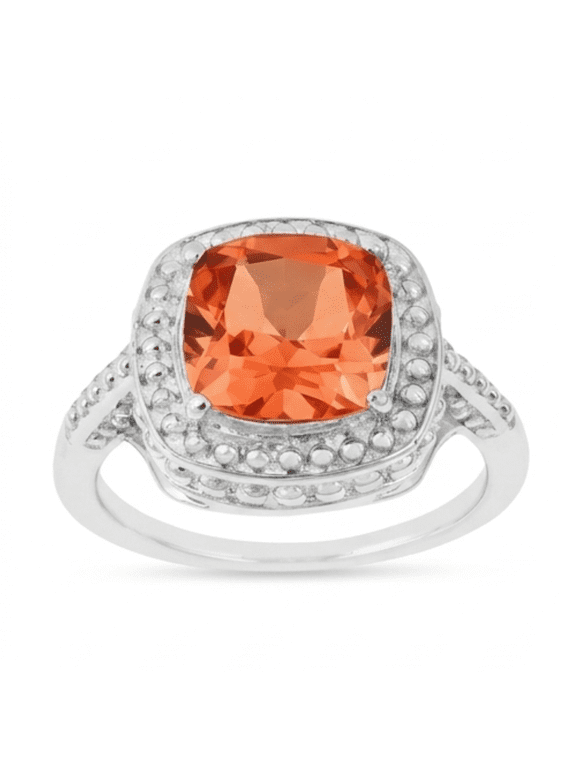 Lab Grown Padparadscha Sapphire Cushion Ring for Women, 925 Sterling Silver 2.39 Ct, September Birthstone