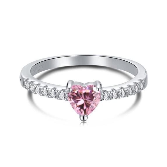 Silver Pickup Rings Fine Color Jewels Pink CZ Ring, 925 Sterling Silver, Heart Shape 1 Ct ...