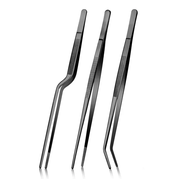 Fine Cooking Tweezers Set,Professional Stainless Steel Food Tongs,Kitchen,Black