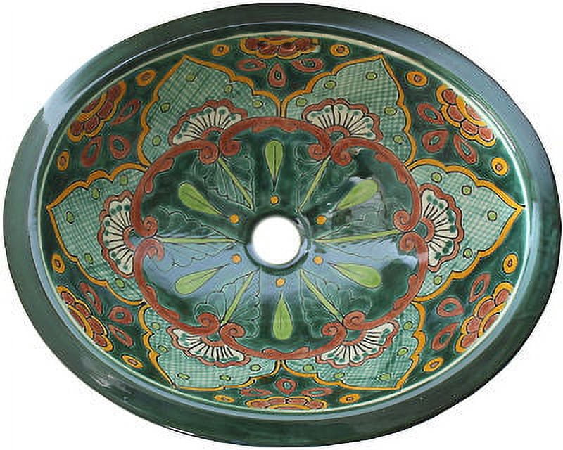 Fine Crafts & Imports 191315-43 Green Ceramic 14"x17"x5.8" Round Talavera Sink