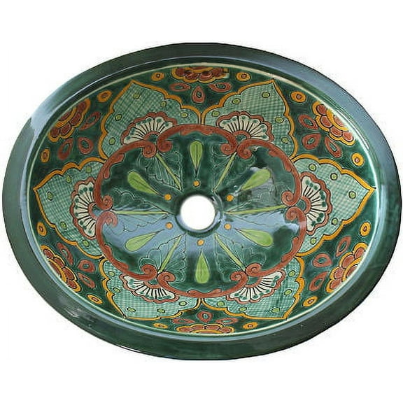 Fine Crafts & Imports 191315-43 Green Ceramic 14"x17"x5.8" Round Talavera Sink