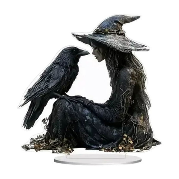 Fine Craftsmanship Tabletop Sign - Halloween Decoration | 2D Acrylic Decoration For Desk | Gothic Witch Crow Ornament For Halloween Dorm Nightstand Studio Shelf Bathroom Car Home Bedroom Table