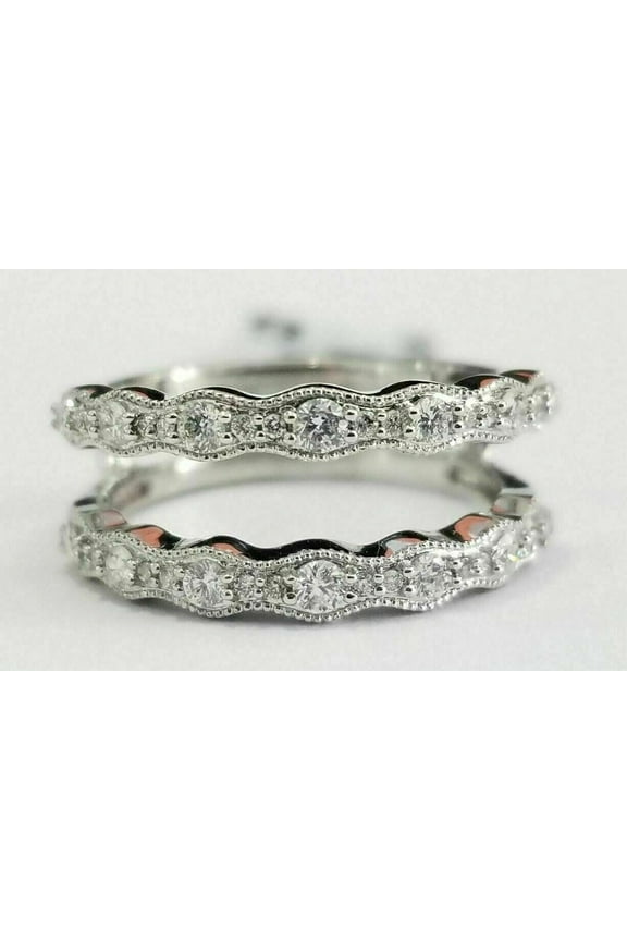 1.20 CT Round Diamond Wedding Enhancer Guard Wrap Ring 14K White Gold Plated -4.5
