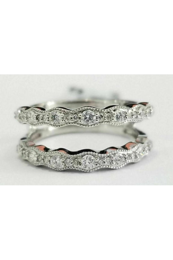 1.20 CT Round Diamond Wedding Enhancer Guard Wrap Ring 14K White Gold Plated -7