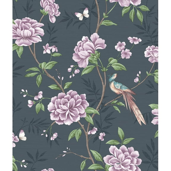 Fine Dcor Akina Navy Floral Wallpaper, 20.5-in by 33-ft, 56.38 sq. ft.