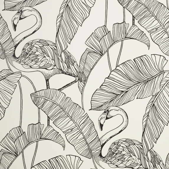 Fine Décor Mulholland White Flamingo Wallpaper