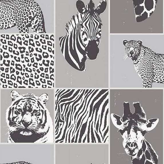Fine Décor Zoya Grey Safari Wallpaper, 20.5-in by 33-ft, 56.4 sq. ft