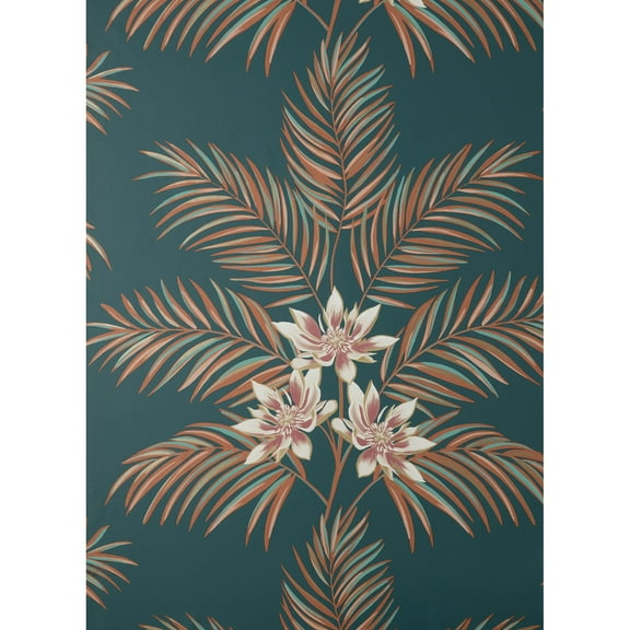 Fine Decor Bali Teal Palm Wallpaper, 20.5-in by 33-ft