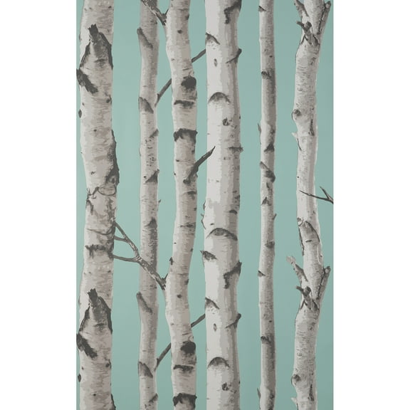 Fine Decor Chester Aqua Birch Trees Wallpaper, 20.5-in by 33-ft