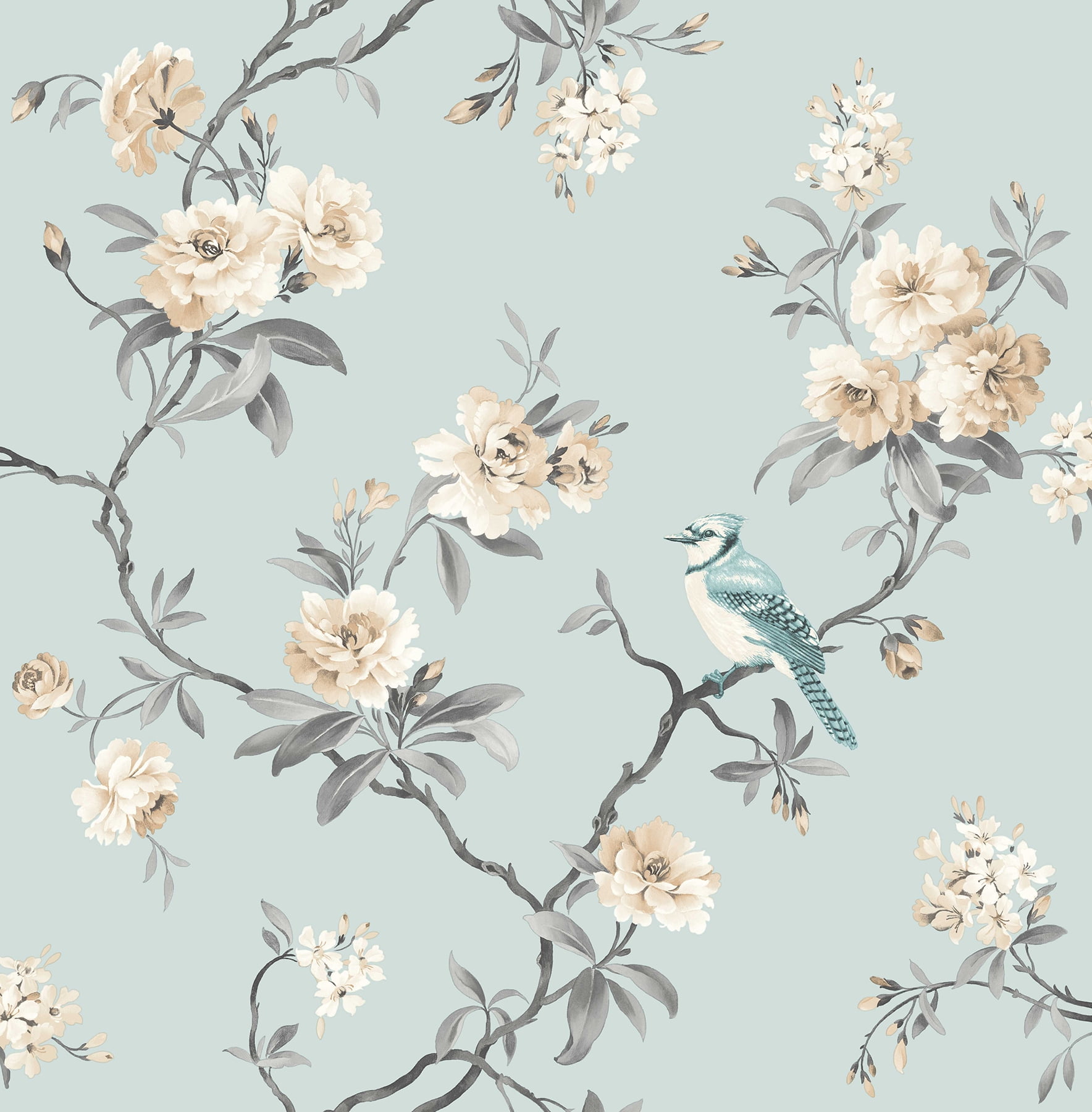 FINE DECOR WALLCOVERINGS Fine Decor Chinoiserie Blue Floral Unpasted Paper Wallpaper, 20.5-in by 33-ft, 56.4 sq. ft.