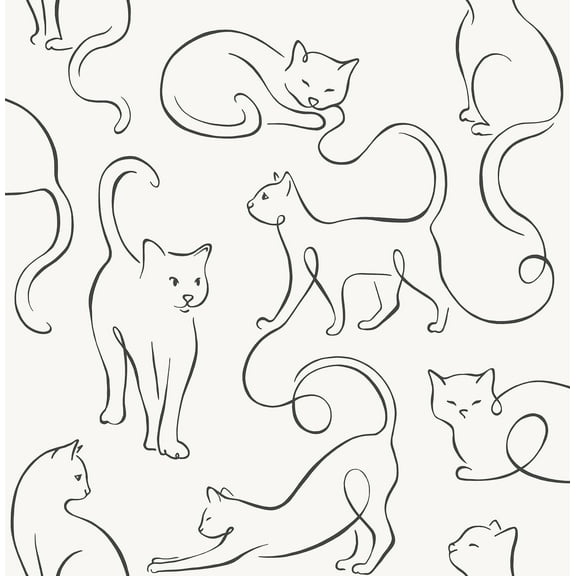 Fine Decor Clarice Black Cat Sketches Wallpaper