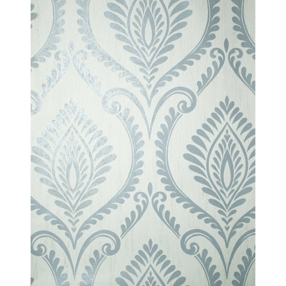 Fine Decor Estelle Light Blue Damask Wallpaper, 20.5-in by 33-ft
