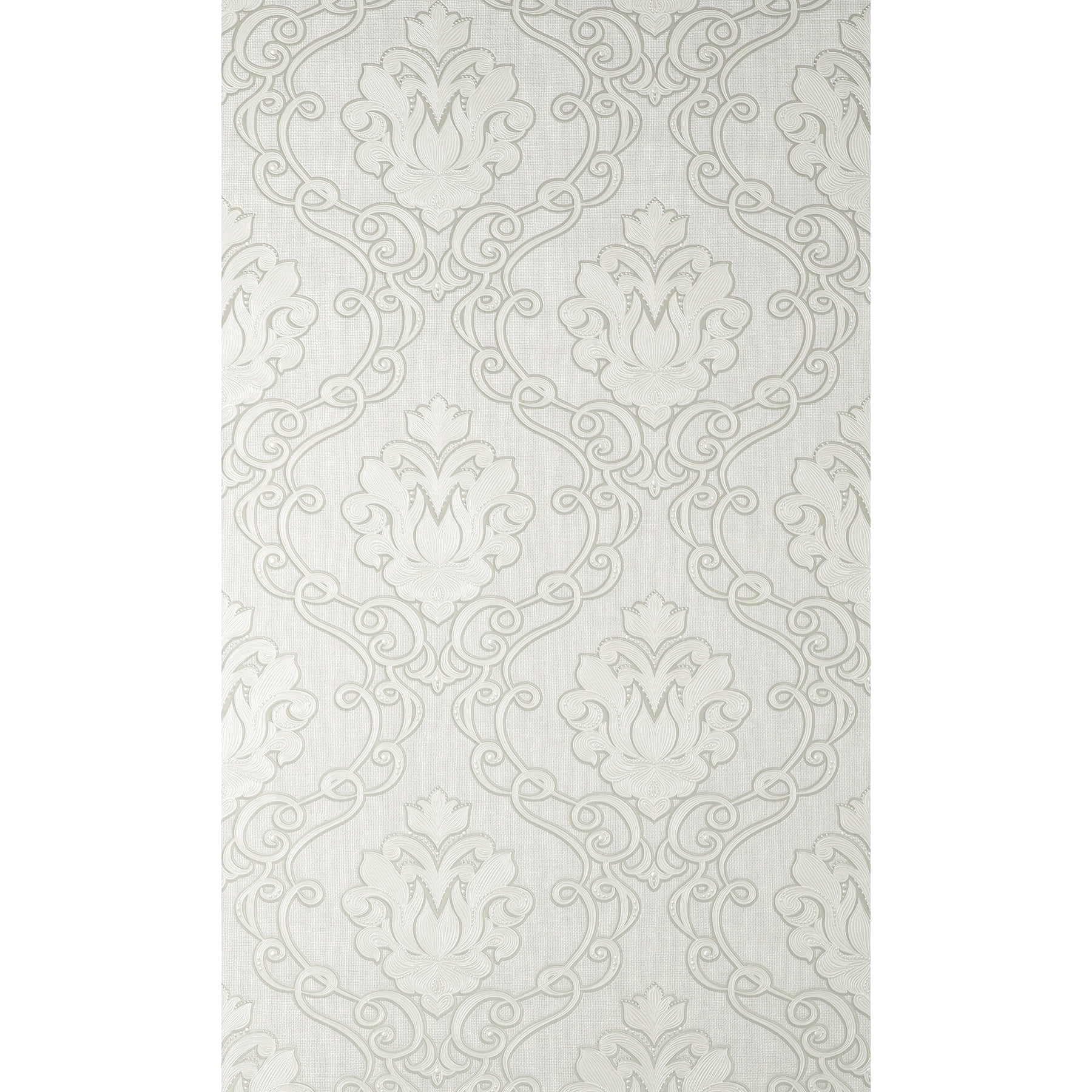 Florentine White and Pale Grey Damask Vinyl Wallpaper