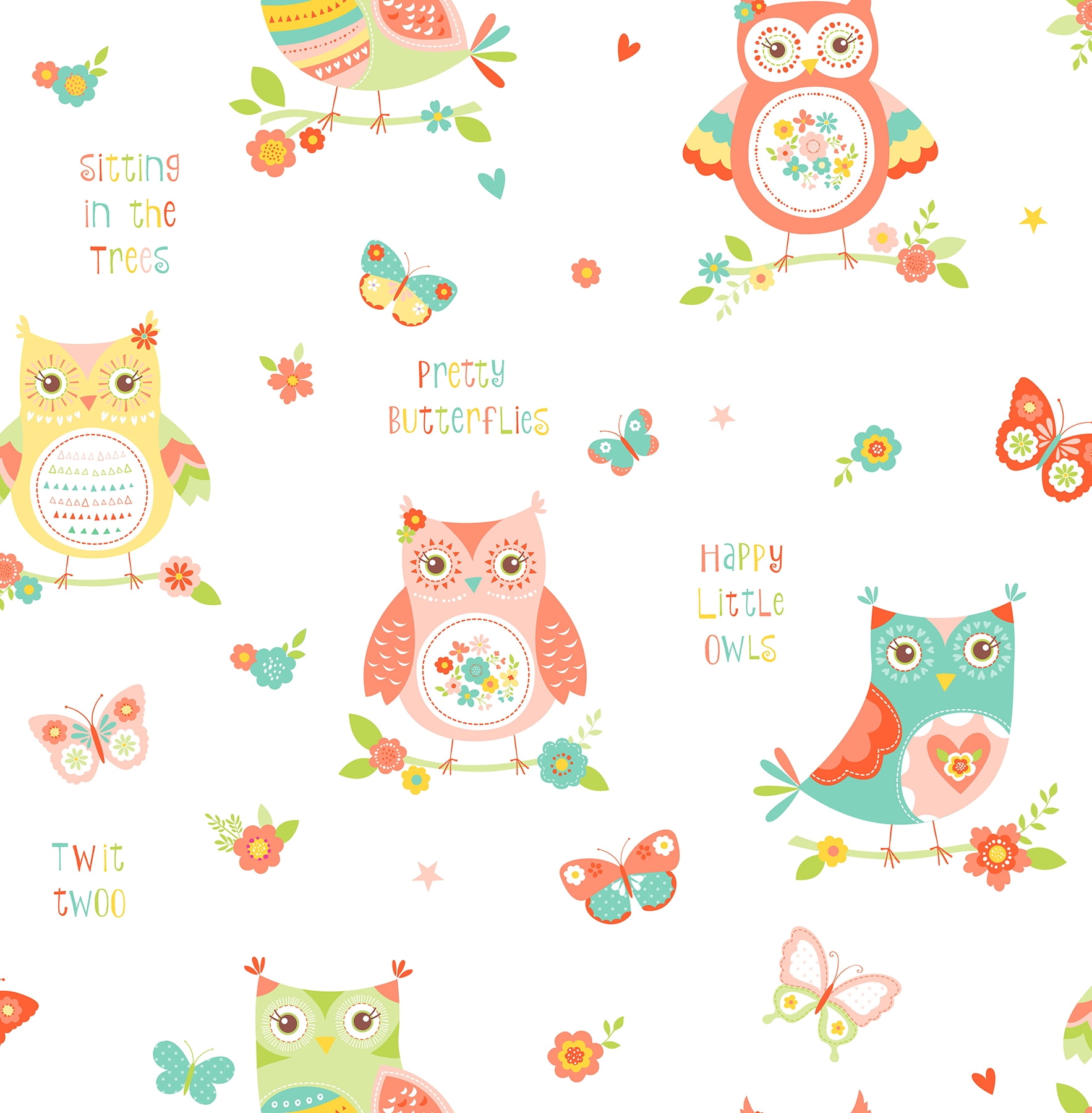 Fine Decor Flynn White Owls Unpasted Paper Wallpaper, 20.5-in by 33-ft,  56.4 sq. ft. - Walmart.com, image size:1766x1800