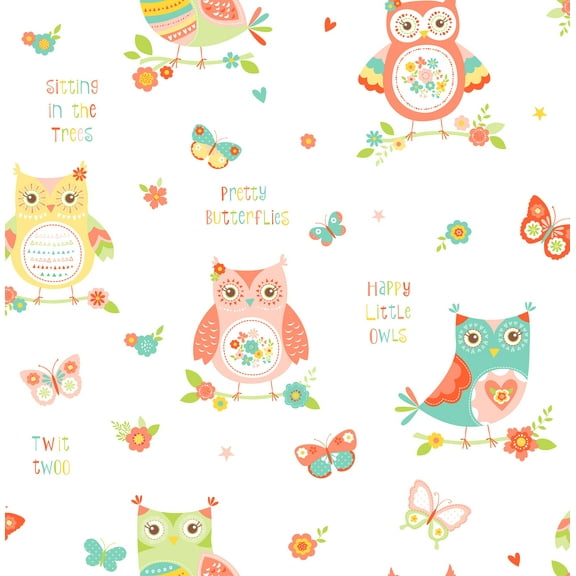 Fine Decor Flynn White Owls Unpasted Paper Wallpaper, 20.5-in by 33-ft, 56.4 sq. ft.