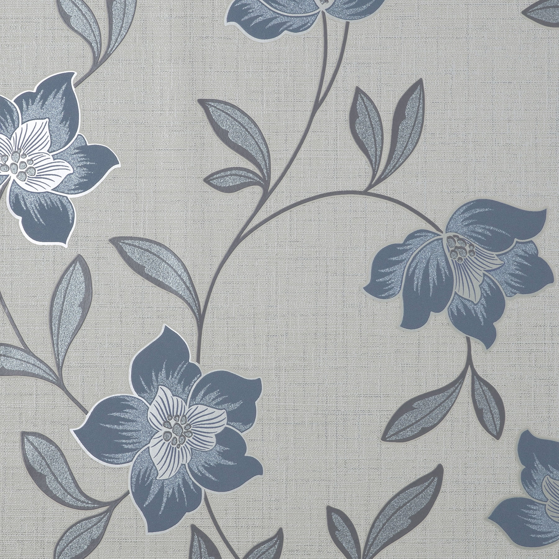 Medley Blue and Gray Vinyl Botanical Wallpaper