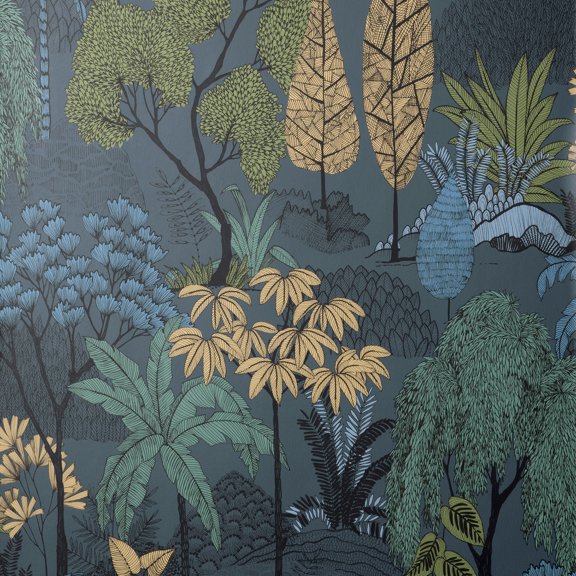 Fine Decor Lilou Navy Tropical Island Wallpaper