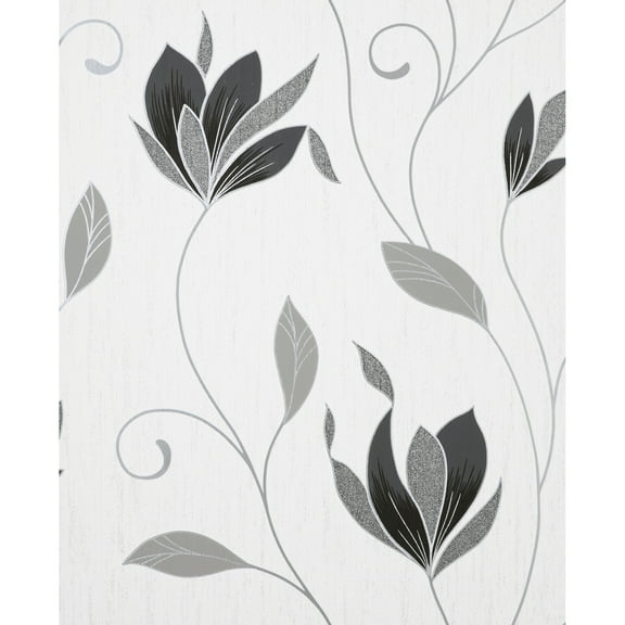Fine Decor Synergy Black Floral Wallpaper, 20.5-in by 33-ft