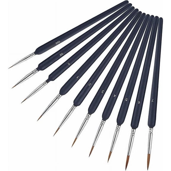 Fine Detail Paint Brush, Assorted Point Tips Soft Absorptive Bristles For Miniature Small Thin Painting, Micro Artist Acrylic Paints Brush Set, 10 Different Sizes (10Pcs)