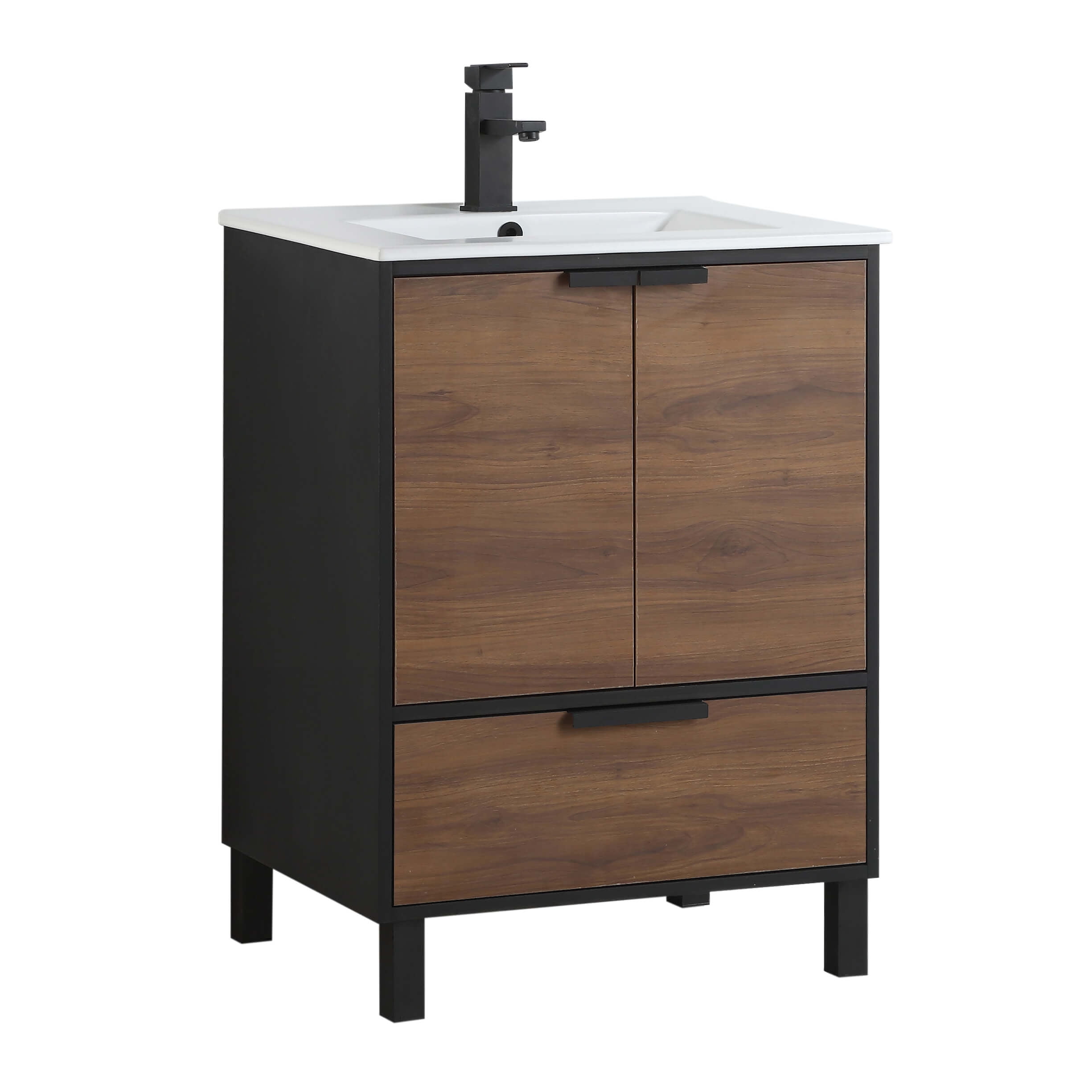 Fine Fixture Hamilton Bathroom Vanity and Sink, 24 Inch Walnut ADA
