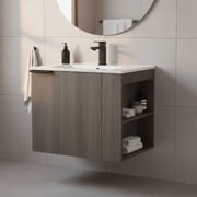 Fine Fixtures 24" Elmridge Modern Bathroom Vanity with White Ceramic Sink - Wide Open Right Side Shelves - Gray Oak