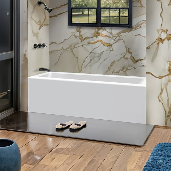 Fine Fixtures Acrylic-Fiberglass Soaking Bathtub, White. Alcove | Apron Front Left Hand 72"x36"