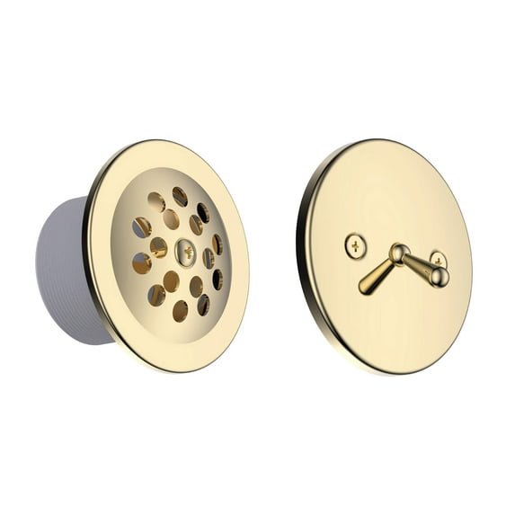 Fine Fixtures Bathtub Shower Drain - 20 Gauge Brass Tubing, Trip Lever Overflow Assembly Tub Drain Kit - Polished Gold
