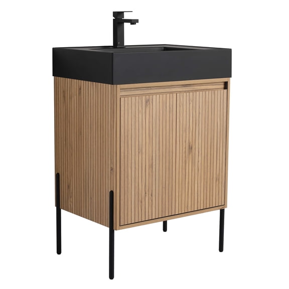Fine Fixtures Crownpoint Bathroom Vanity 24" Wide - Bright Oak - Black Sink