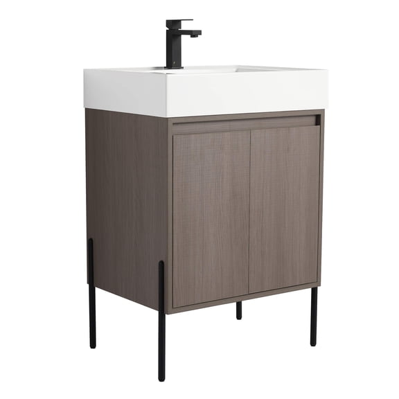 Fine Fixtures Crownpoint Bathroom Vanity 24" Wide - Gray Oak - White Sink