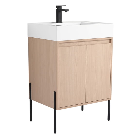 Fine Fixtures Crownpoint Bathroom Vanity 24" Wide - White Oak - White Sink