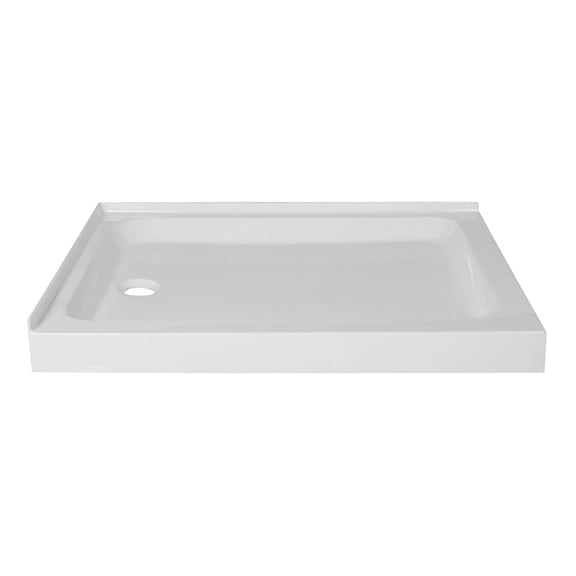 Fine Fixtures Double Threshold Acrylic Shower Base - Non-Slip Textured Surface Shower Floor Pan in White 42 X 30 Left Hand Flange