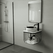 Fine Fixtures Dumbo 20" Modern Wall-Mounted Vanity with Black Metal Frame and Marble-Look Top, Compact Open-Frame Design with 16" Round Vessel Sink