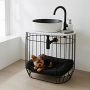 Fine Fixtures Dumbo 30" Modern Pedestal Bathroom Vanity with 20" Oval Vessel Sink, Black Metal Frame - Included Pet Pillow Bed
