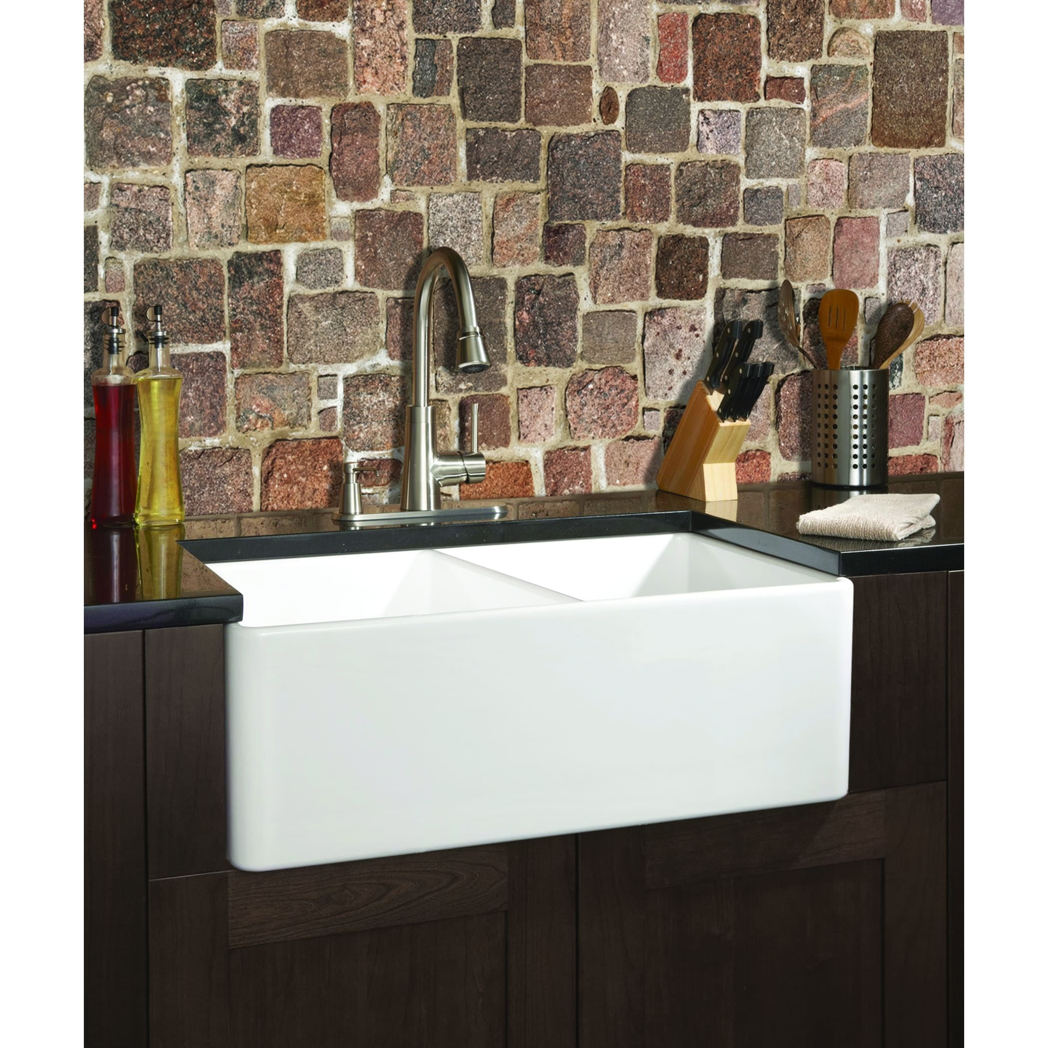 White Fireclay Double Basin Farmhouse Kitchen Sink